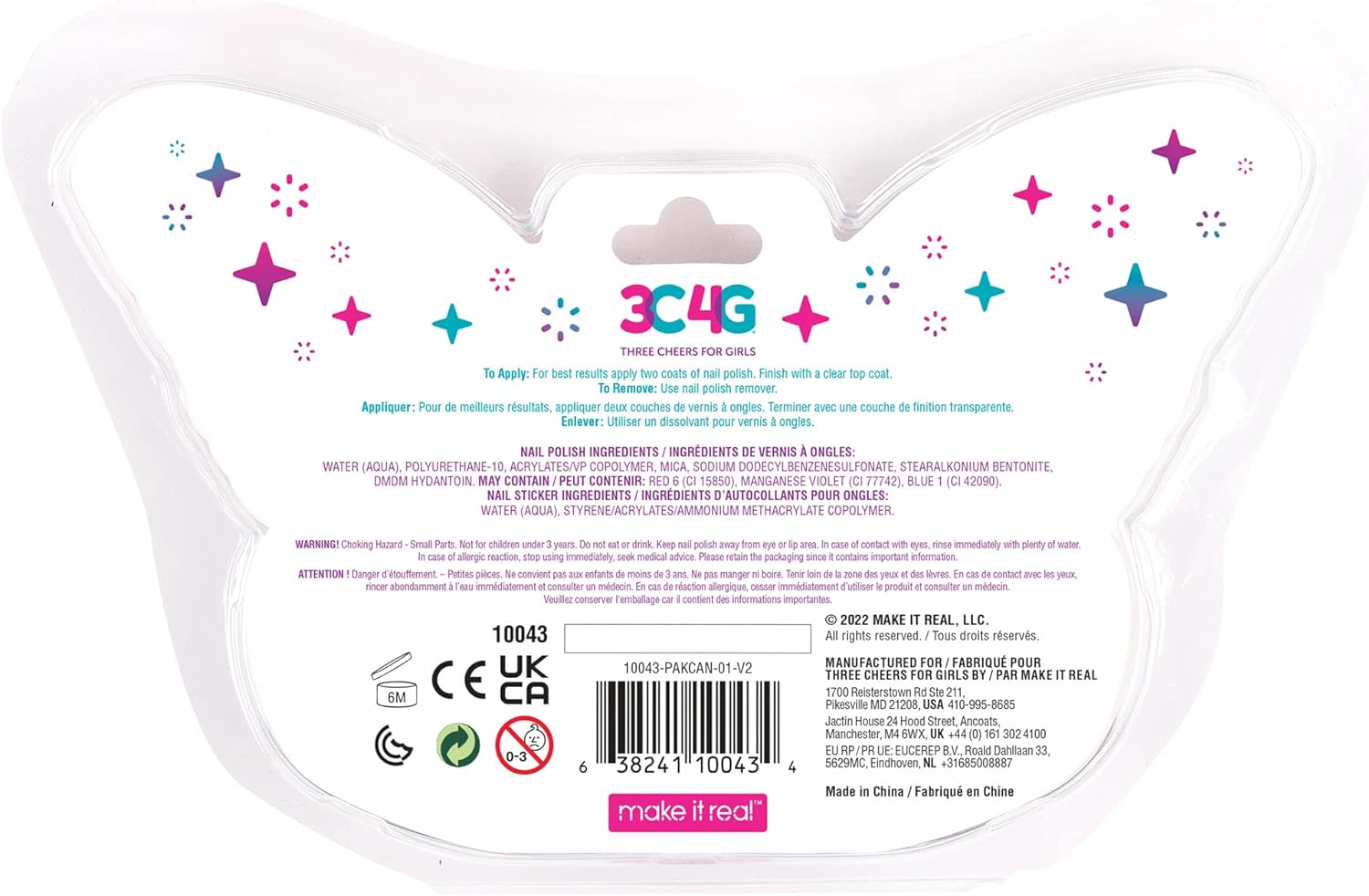 3C4G Butterfly Nail Polish & Nail Stickers 3 - Pack 10043 - Colorland Toys