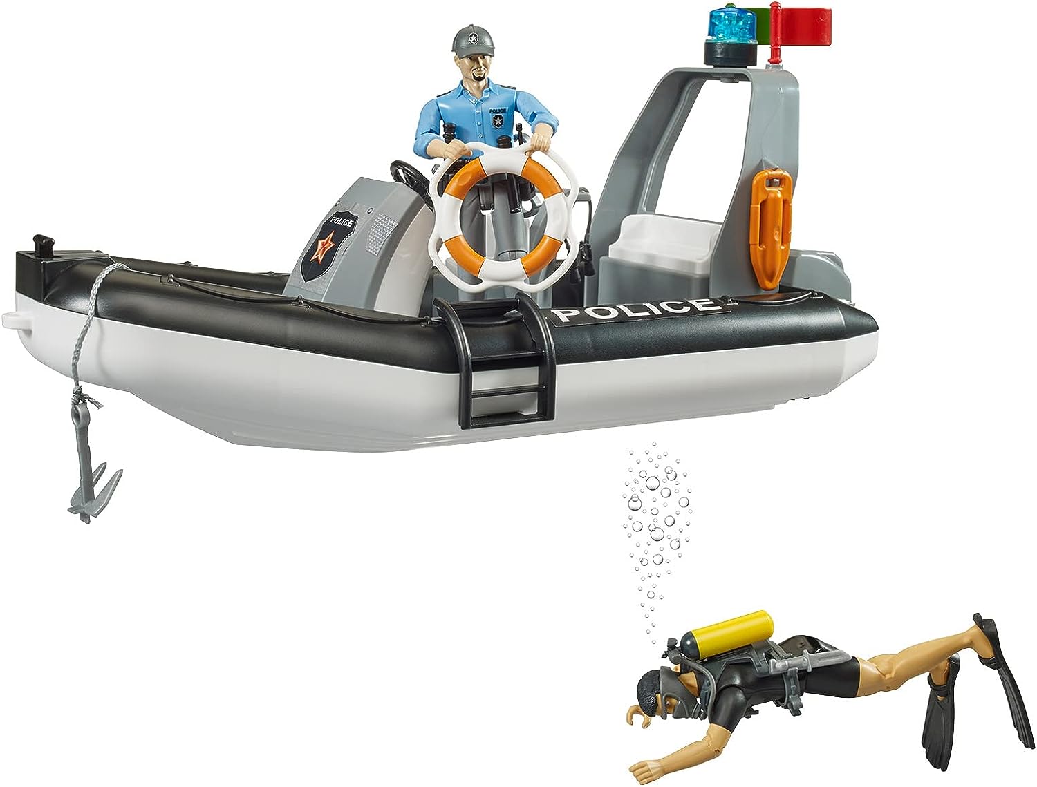Bruder Police Boat with Rotating Beacon Light 62733