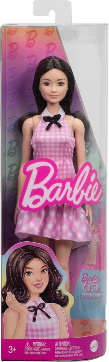 Barbie Fashionistas Doll With Black Hair And Pink Gingham Dress & Accessories