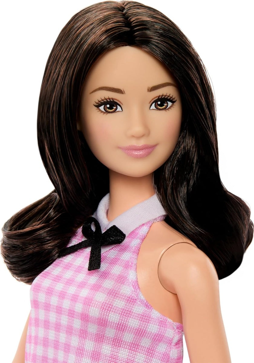 Barbie Fashionistas Doll With Black Hair And Pink Gingham Dress & Accessories