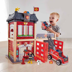 Hape Multi-Level City Fire Station & Fire Engine Toy - Colorland Toys