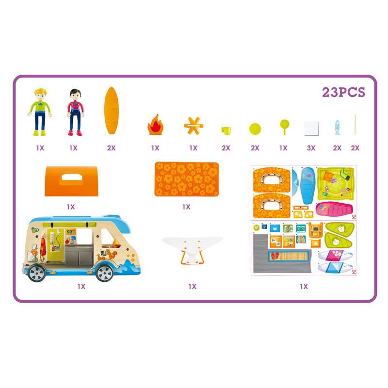 Hape Adventure Wooden Van Playset - 23pcs - Colorland Toys