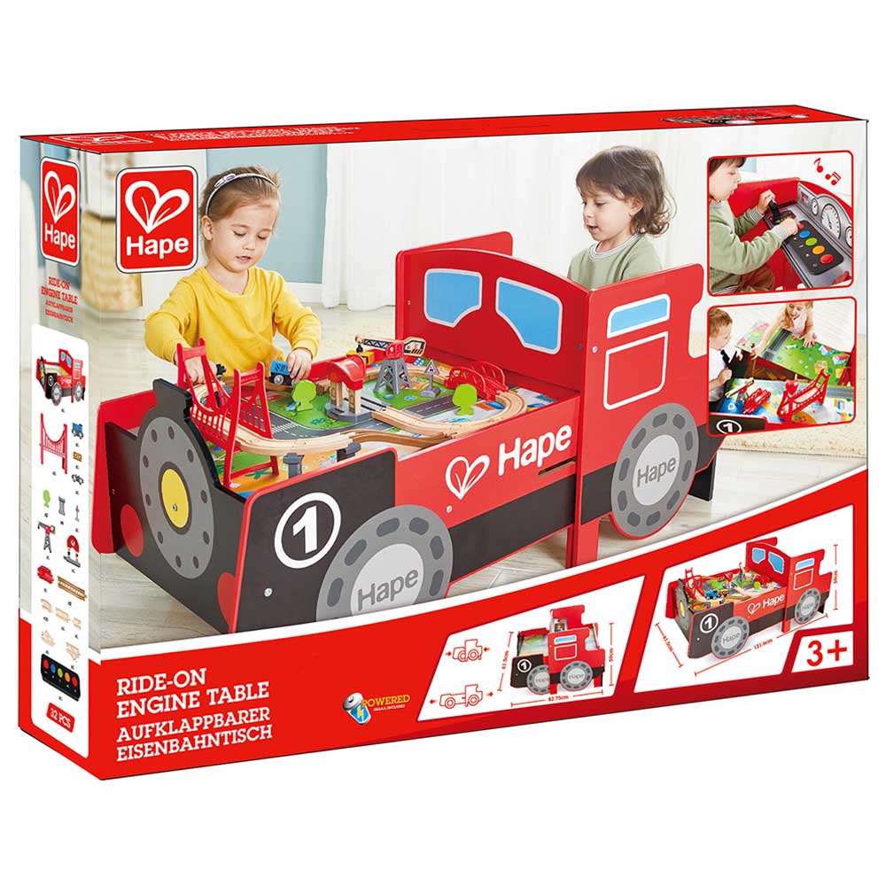 Hape Ride - On Engine Wooden Railway Set Play Table 32pcs - Colorland Toys