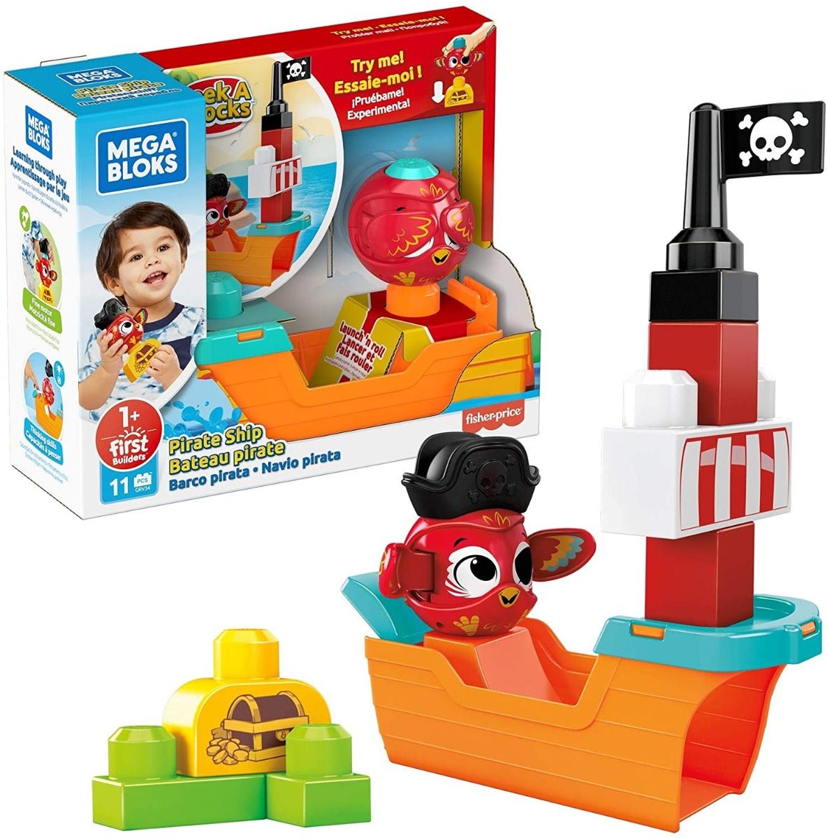 Mega Bloks Peek A Blocks Pirate Ship 11pcs GRV34 - Colorland Toys