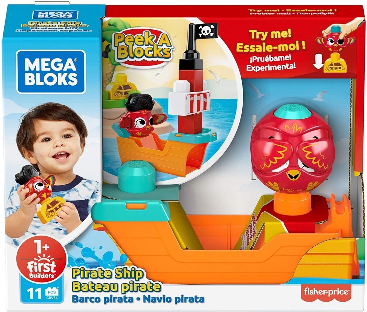 Mega Bloks Peek A Blocks Pirate Ship 11pcs GRV34 - Colorland Toys